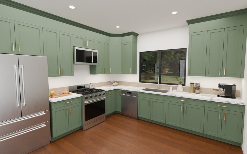 Unit B green Shaker kitchen render