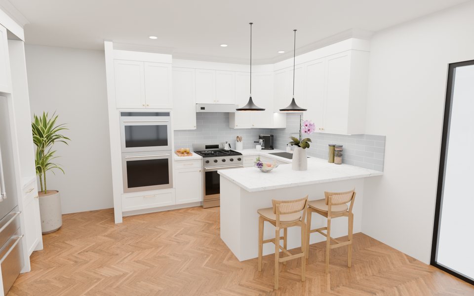 White Shaker kitchen render
